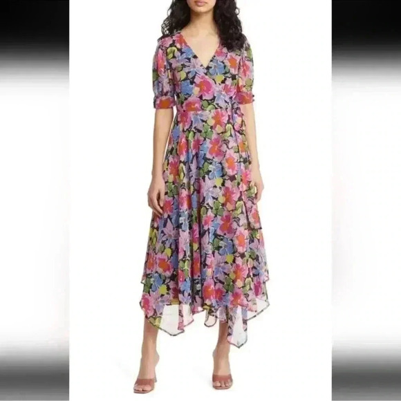 Topshop Dresses & Skirts - Topshop Print Wrap Midi Dress in Pink Multi Size 2